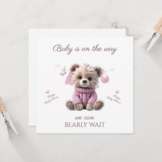 Teddy Bear pink jumper Congratulations カード (正面/裏面インサイチュ)