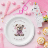 Teddy Bear pink jumper Happy Baby Shower ペーパープレート (パーティー)