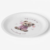 Teddy Bear pink jumper Happy Baby Shower ペーパープレート (アングル)