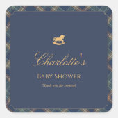 Teddy Bear Plaid Boy Baby Shower  スクエアシール (正面)