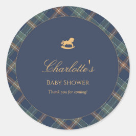 Teddy Bear Plaid Boy Baby Shower  ラウンドシール