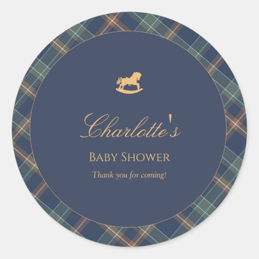 Teddy Bear Plaid Boy Baby Shower  ラウンドシール (正面)