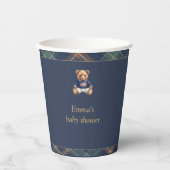 Teddy Bear Plaid Boy Baby Shower Paper Cup 紙コップ (正面)