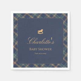 Teddy Bear Plaid Boy Baby Shower Paper Napkin スタンダードカクテルナプキン