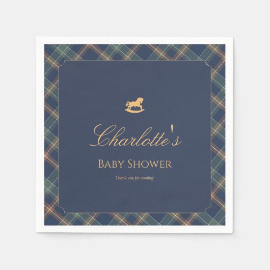 Teddy Bear Plaid Boy Baby Shower Paper Napkin スタンダードカクテルナプキン (正面)