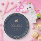 Teddy Bear Plaid Boy Baby Shower Paper Plate ペーパープレート (パーティー)