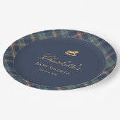 Teddy Bear Plaid Boy Baby Shower Paper Plate ペーパープレート (アングル)