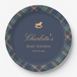 Teddy Bear Plaid Boy Baby Shower Paper Plate ペーパープレート