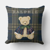 Teddy Bear Plaid Nursery Decor Throw Pillow クッション (正面)