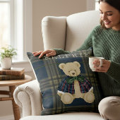 Teddy Bear Plaid Nursery Decor Throw Pillow クッション