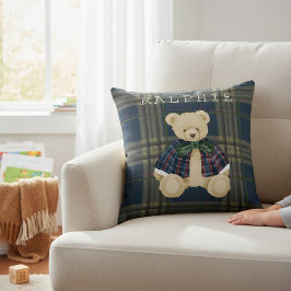 Teddy Bear Plaid Nursery Decor Throw Pillow クッション