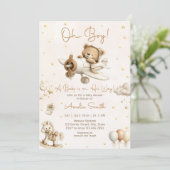 Teddy Bear Plane Oh Boy Baby Shower 招待状 (スタンド正面)