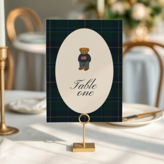 Teddy Bear Polo Baby Shower Table Number Card 招待状