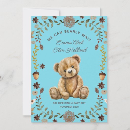 Teddy Bear Pregnancy Blue Boy 案内状 (正面)