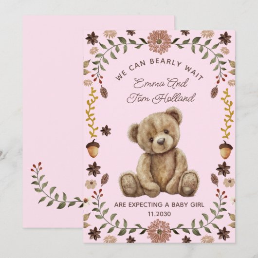 Teddy Bear Pregnancy Pink Girl 案内状 (正面/裏面)