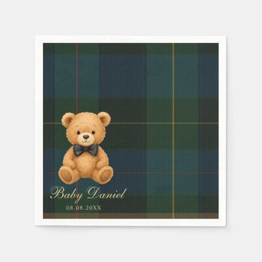 Teddy Bear Preppy Baby Shower スタンダードカクテルナプキン (正面)