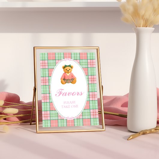 Teddy Bear Preppy Girl Baby Shower Favors Poster ポスター