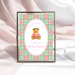 Teddy Bear Preppy Girl Baby Shower Welcome ポスター