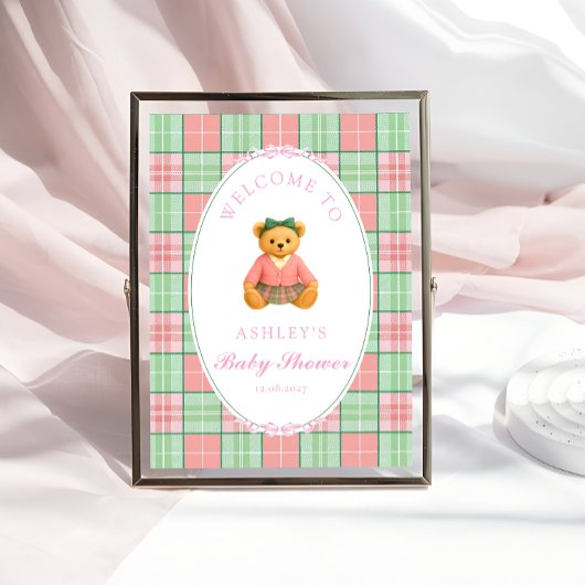 Teddy Bear Preppy Girl Baby Shower Welcome ポスター