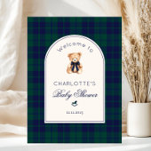 Teddy bear Preppy Plaid Baby Shower Welcome ポスター