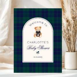 Teddy bear Preppy Plaid Baby Shower Welcome ポスター