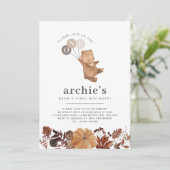 Teddy Bear Pumpkin - 1st Birthday Photo招待状 招待状 (スタンド正面)