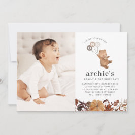 Teddy Bear Pumpkin - 1st Birthday Photo招待状 招待状