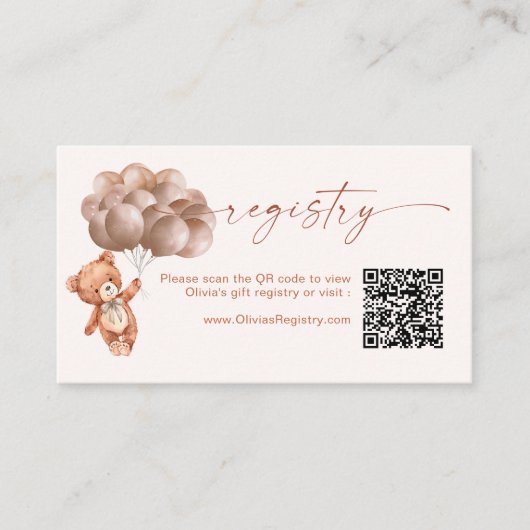 Teddy Bear QR男女兼用コードレジストリ エンクロージャーカード (正面)