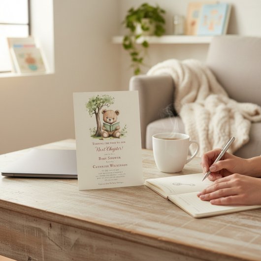  Teddy Bear Reading Next Chapter Baby shower 招待状