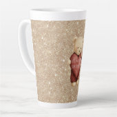 Teddy Bear Red Heart Gold Glitter カフェラテマグ (左アングル)