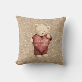 Teddy Bear Red Heart Gold Glitter クッション