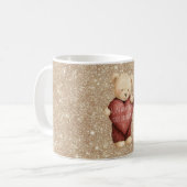 Teddy Bear Red Heart Gold Glitter コーヒーマグカップ (正面左)