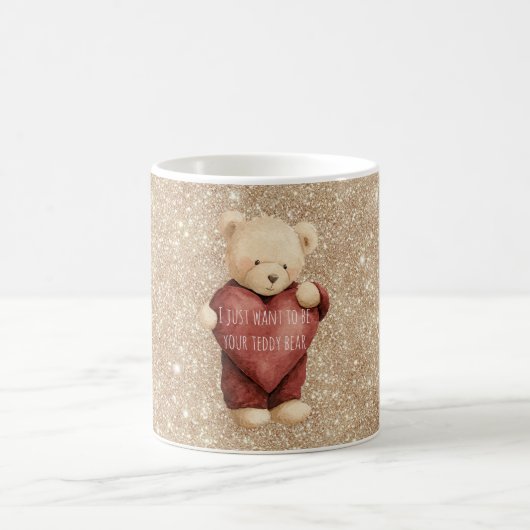 Teddy Bear Red Heart Gold Glitter コーヒーマグカップ (中央)