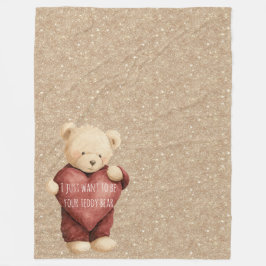 Teddy Bear Red Heart Gold Glitter フリースブランケット