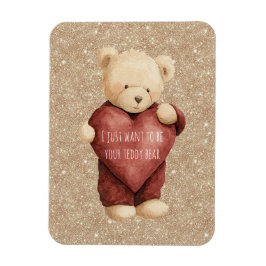 Teddy Bear Red Heart Gold Glitter マグネット