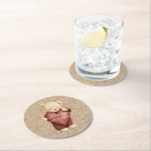 Teddy Bear Red Heart Gold Glitter ラウンドペーパーコースター (インサイチュ)