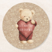 Teddy Bear Red Heart Gold Glitter ラウンドペーパーコースター (正面)