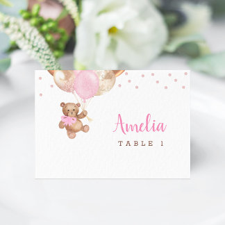 Teddy Bear Rose Balloons Baby Shower Place Card テーブルナンバー