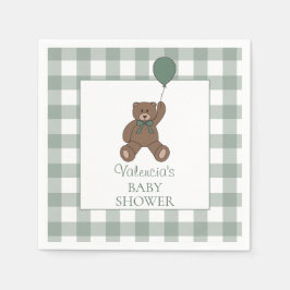 Teddy Bear Sage Green Baby Shower スタンダードカクテルナプキン