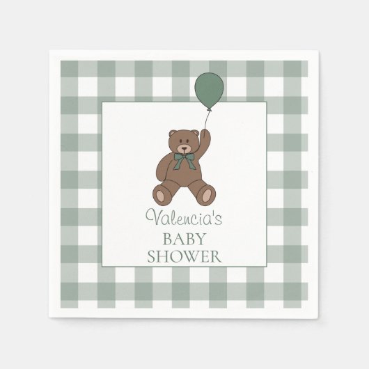Teddy Bear Sage Green Baby Shower スタンダードカクテルナプキン (正面)