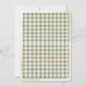 Teddy Bear Sage Green Gingham Bow Baby Shower 招待状 (裏面)