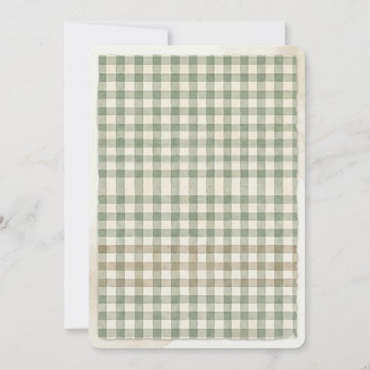 Teddy Bear Sage Green Gingham Bow Baby Shower 招待状 (裏面)