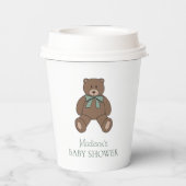 Teddy Bear Sage Green White with Name Baby Shower 紙コップ (裏面)