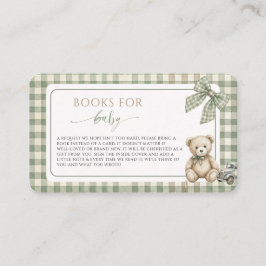 Teddy Bear SageGreen Gingham Books for Baby Shower エンクロージャーカード