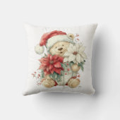 Teddy bear Santa Claus with Christmas flowers クッション (裏面)