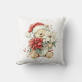 Teddy bear Santa Claus with Christmas flowers クッション (正面)