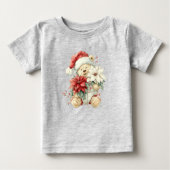 Teddy bear Santa Claus with Christmas flowers ベビーTシャツ (正面)