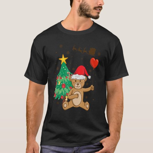 Teddy Bear Santa Hat Christmas Tree Pajama Cute X  Tシャツ (正面)