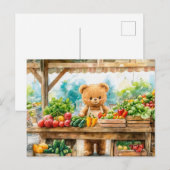 Teddy Bear Selling Fruit at Farmers Market ポストカード (正面/裏面)