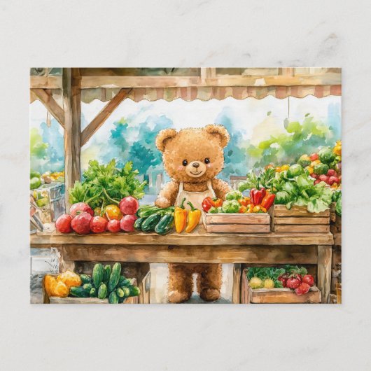 Teddy Bear Selling Fruit at Farmers Market ポストカード (正面)